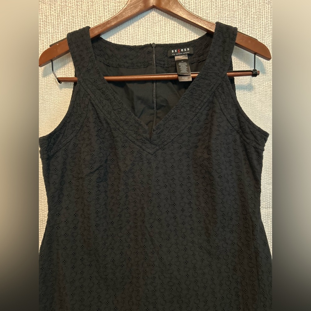 Axcess Liz Claiborne Sleeveless Eyelet Dress Womens 10 Black V-Neck Lined Cotton